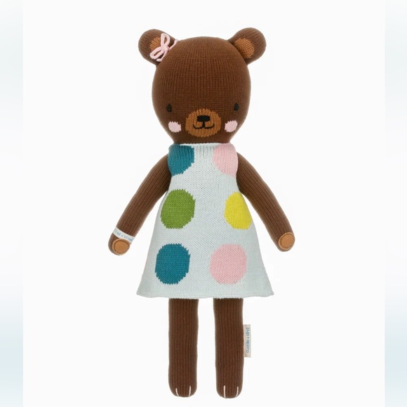 CUDDLE + KIND Ivy the Bear 13” Hand Knit Stuffee Animal - Picture 1 of 8